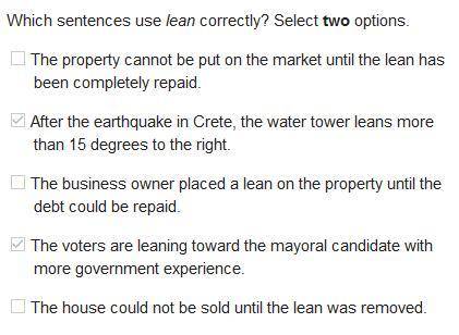 Which sentences use lean correctly? Select two options, The property cannot be put on the market unt