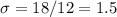 \sigma =18/12=1.5