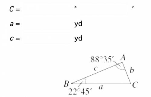Use the Law of Sines to solve the triangle. (Let b = 47.7 yd. Round your answers for a and c to two