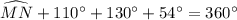 \widehat{MN}+110^{\circ}+130^{\circ}+54^{\circ}=360^{\circ}