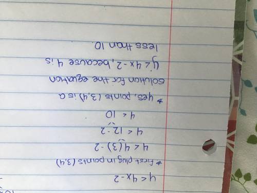 Is (3, 4) a solution of y < 4x – 2 ?