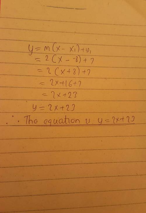 Find an equation in slope-intercept form of the line that has slope 2 and passes through point A(-8,