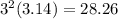 3^{2}(3.14)=28.26