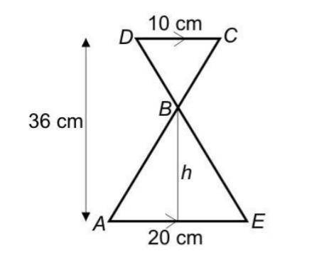 Question 9 - (3 marks available) Tri Use similar triangles to calculate the height, h cm, of triangl