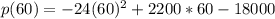 p(60) = -24 (60)^2 +2200*60 -18000