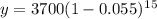 y=3700(1-0.055)^1^5