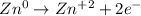 Zn^0\rightarrow Zn^{+2}+2e^-
