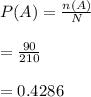 P(A)=\frac{n(A)}{N}\\\\=\frac{90}{210}\\\\=0.4286