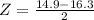 Z = \frac{14.9 - 16.3}{2}