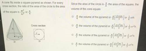 The area of the square, the A cone fits inside a square pyramid as shown. For every cross section, t