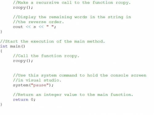 Write the definition of a function named rcopy that reads all the strings remaining to be read in st