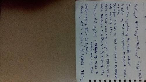 MnO2(s) + 4HCl(aq) → MnCl2(aq) + Cl2(g) + H2O How many grams of HCl are required to produce 11.2 lit