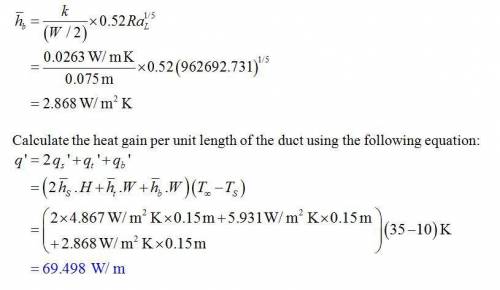 Airflow through a long, 0.15-m-square air conditioning duct maintains the outer duct surface tempera