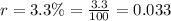 r=3.3\%=\frac{3.3}{100}=0.033