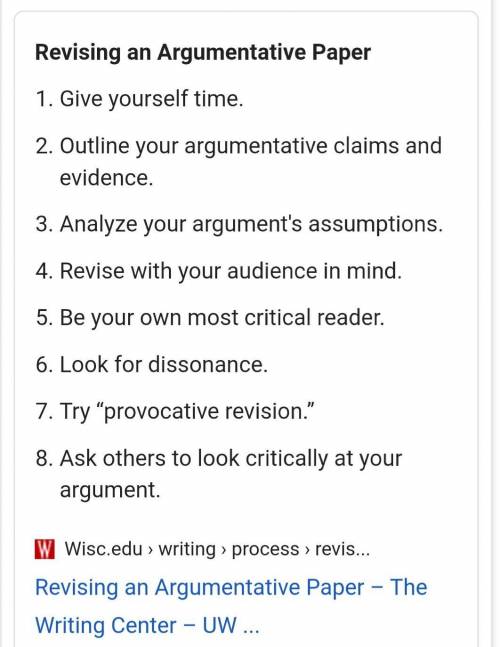 Which strategy is important to remember when revising an argumentative essay?