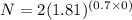 N=2(1.81)^{(0.7\times 0)}