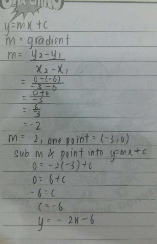 Write an equation of each line in slope-intercept form 1) Y=-6x-3 2) Y=-2x-6 3) Y=-3x-6 4) Y=2x-3 Gr