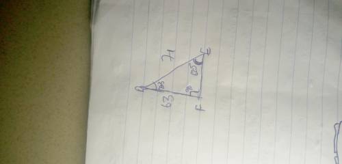 In ΔDEF, the measure of ∠F=90°, FD = 63 feet, and DE = 71 feet. Find the measure of ∠E to the neares