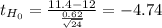 t_{H_0}= \frac{11.4-12}{\frac{0.62}{\sqrt{24} } } = -4.74