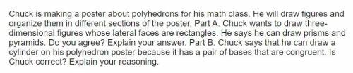 Chuck says that he can draw a cylinder on his polyhedron poster because it has a pair of base that a