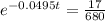 e^{-0.0495t} = \frac{17}{680}