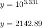 y = 10^{3.331}\\\\y = 2142.89