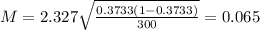 M = 2.327\sqrt{\frac{0.3733(1-0.3733)}{300}} = 0.065