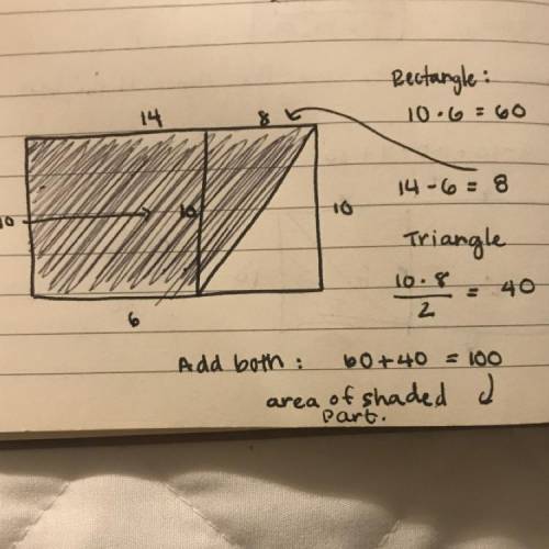 The area of the shaded part of the rectangle is ___ cm Fill in the blank. A) 20 B) 60 C) 100 D) 140