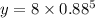 y = 8 \times 0.88^5