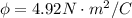 \phi  =  4.92 N\cdot m ^2 /C