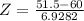 Z = \frac{51.5 - 60}{6.9282}