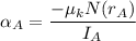 \alpha _A = \dfrac{-\mu_k N(r_A)}{I_A}