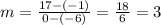 m=\frac{17-(-1)}{0-(-6)} =\frac{18}{6}=3