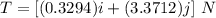 T  = [(0.3294) i  + (3.3712)j ] \  N