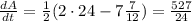 \frac{dA}{dt} = \frac{1}{2}(2\cdot 24- 7\frac{7}{12}) = \frac{527}{24}