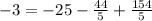 -3=-25-\frac{44}{5}+\frac{154}{5}