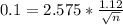 0.1 = 2.575*\frac{1.12}{\sqrt{n}}