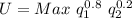 U= Max \ q_1^{0.8} \ q_2^{0.2}\\\\