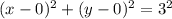 (x - 0)^{2} + (y - 0)^{2}  = 3^{2}