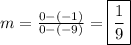 m=\frac{0-(-1)}{0-(-9)} =\boxed{\frac{1}{9}}