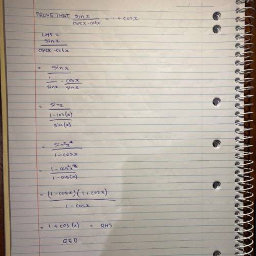 Prove that sin x /(cosec x-cotx) = 1+ cos x