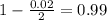 1 - \frac{0.02}{2} = 0.99