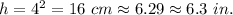 h=4^2=16\ cm\approx 6.29\approx 6.3\ in.