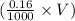 (\frac{0.16}{1000}\times V)