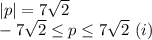 \left | p \right |=7\sqrt{2}\\-7\sqrt{2}\leq p\leq 7\sqrt{2}\,\,(i)