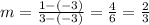 m=\frac{1-(-3)}{3-(-3)}= \frac{4}{6}=\frac{2}{3}