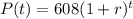 P(t) = 608(1+r)^{t}