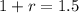 1 + r = 1.5