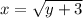 x = \sqrt{y+3}