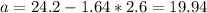 a=24.2 -1.64*2.6=19.94